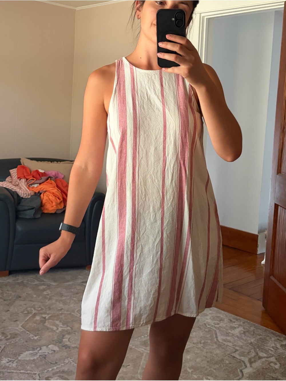 Striped Sleeveless Pink & White Summer Dress